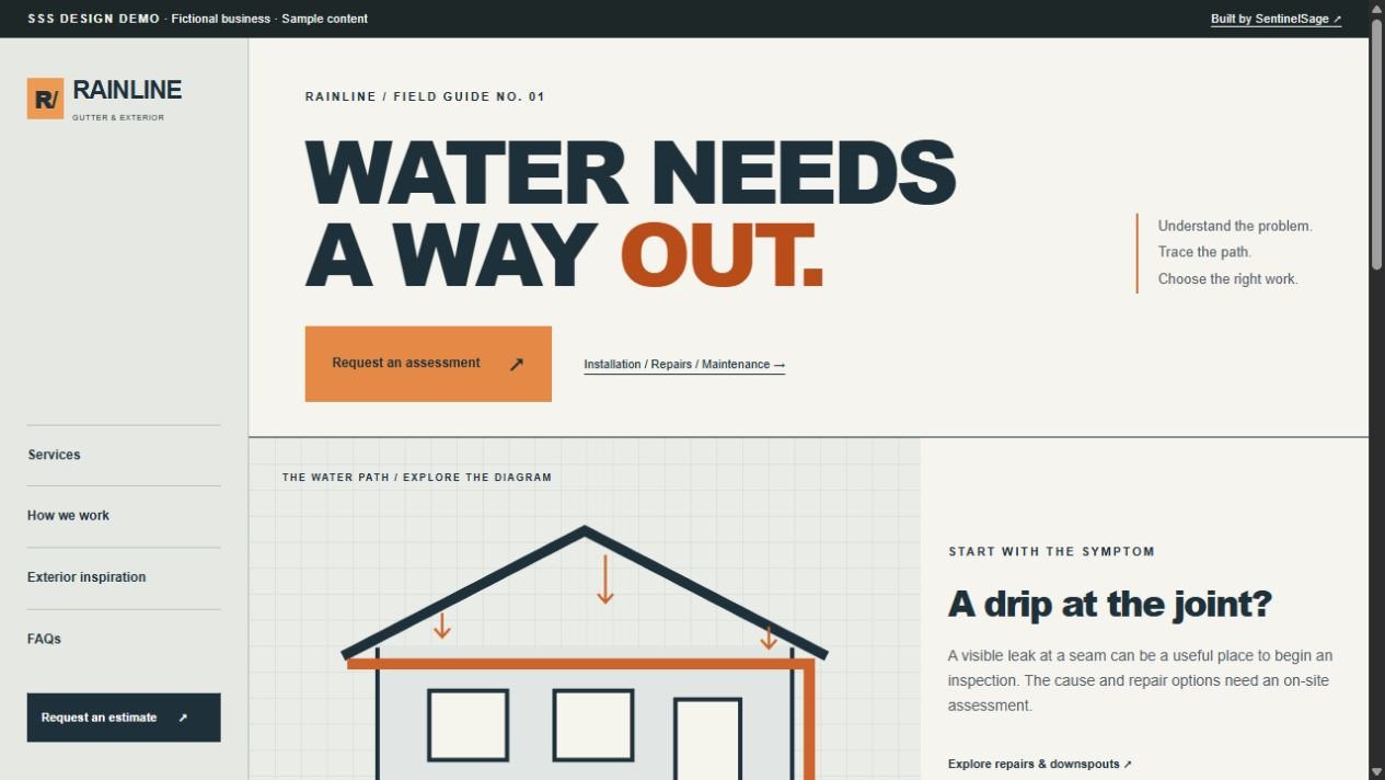 Homepage preview of the gutters & exterior concept