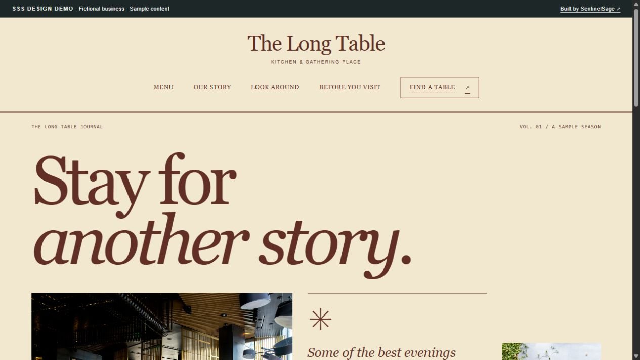 Homepage preview of the restaurant & hospitality concept
